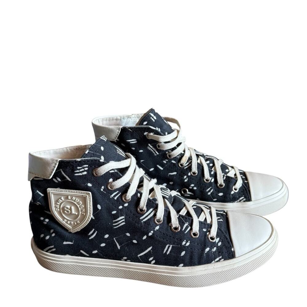 Saint Laurent Bedford Distressed Printed Canvas High-top Sneakers EU 38.5 US 8.5
